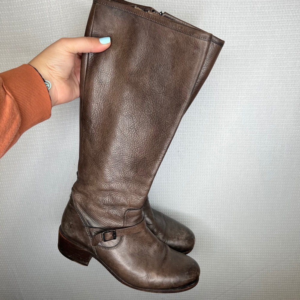 Frye Melissa Button Dark Brown Leather Tall Equestrian Riding Boots Women Size 8